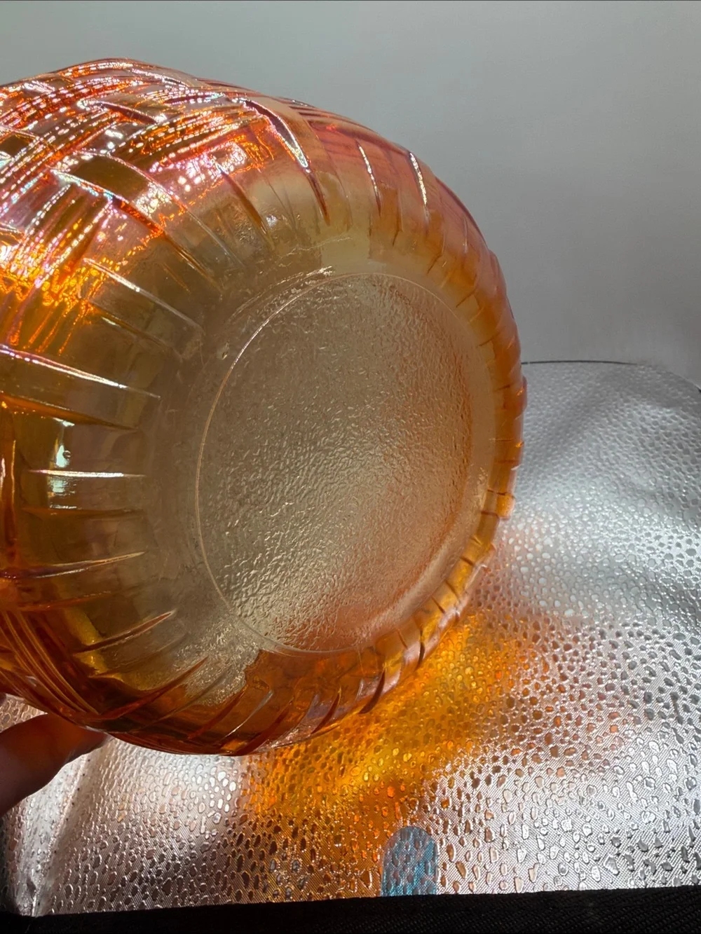 Vintage Fenton Iridescent Orange Carnival Glass Bowl